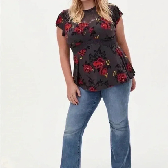 [5/5XL]Torrid Studio Knit Crew Neck Lace Inset Short Sleeve Peplum  Top - Picture 3 of 10